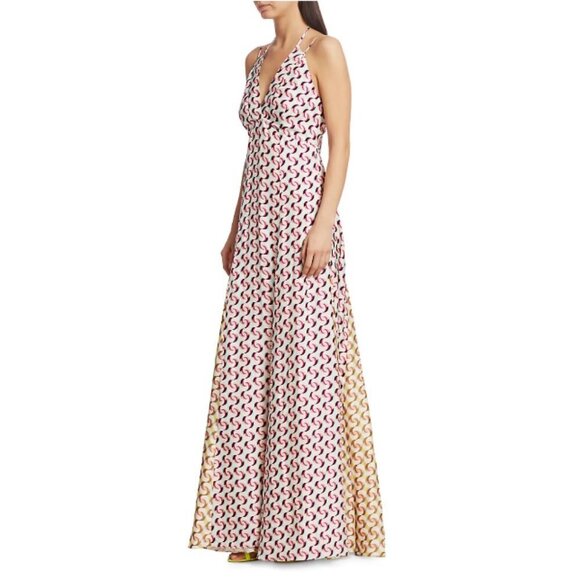 NWT Olivia Palermo printed halter silk maxi dress - Picture 3 of 13